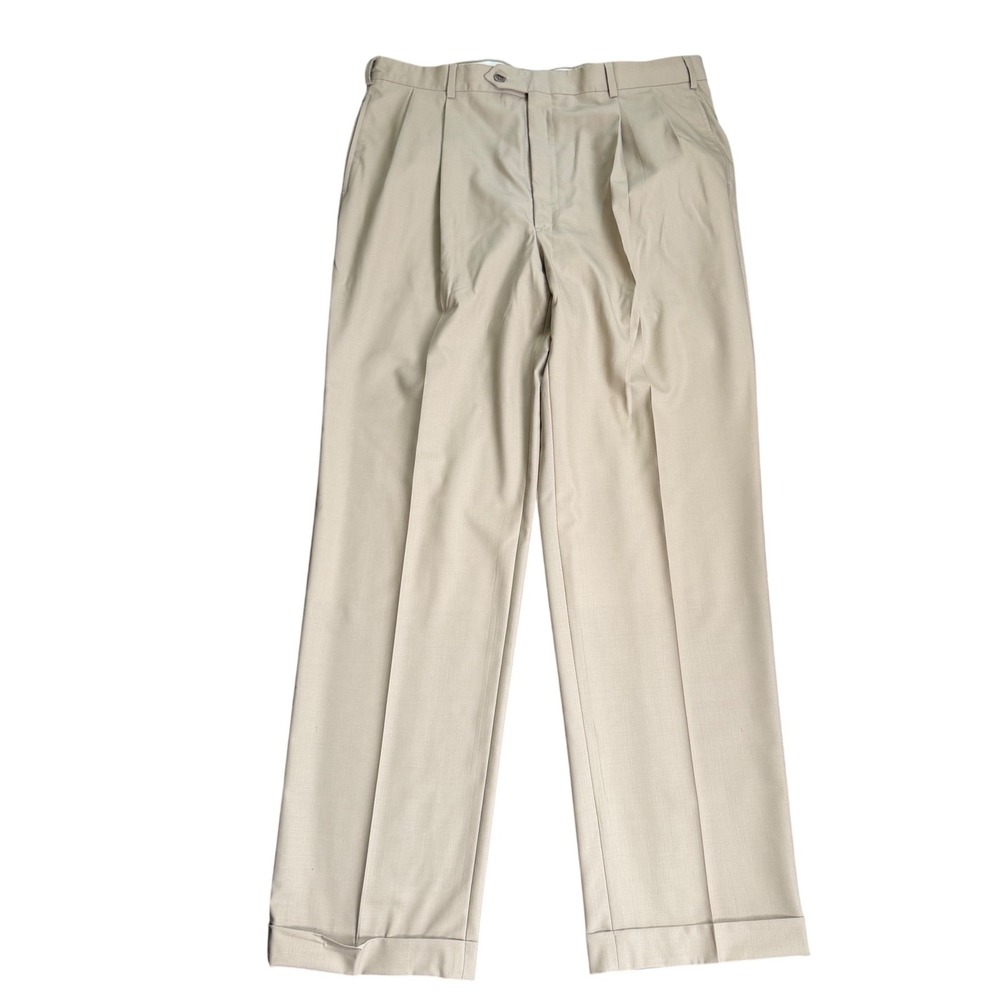 Brooks Brothers 346 Mens Tan Wool Pleated Cuffed Dress Pants 38x33
